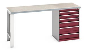 41003495.** Bott Cubio Pedestal Bench with Lino Top & 6 Drawers - 2000mm Wide  x 750mm Deep x 940mm High. Workbench consists of the following components...